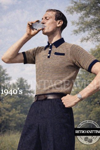 1940s Men's Striped Polo Shirt Knitting Pattern – Vintage Knit Shirt