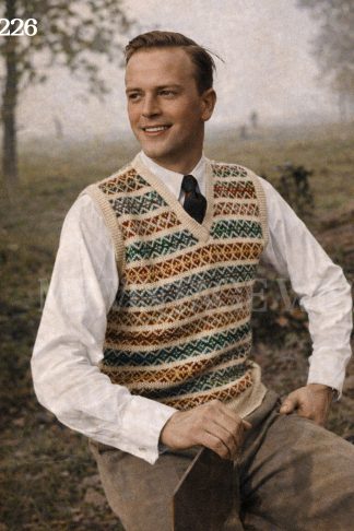1950s Men’s Fair Isle Pullover Knitting Pattern – Two Sizes