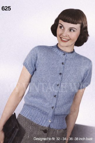 Vintage 1940s Cardigan Knitting Pattern – Retro Short Sleeve Women’s Sweater - Jumper, 4 Sizes