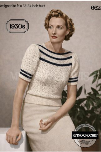 1930s Vintage Tunisian Crochet Jumper Pattern – Classic Sweater (34" Bust)