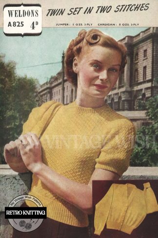 1940s Ladies Twin Set Knitting Pattern – Two Stitch Vintage Sweater Set