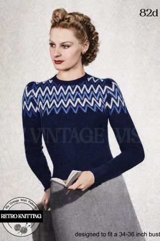 1940s Fair Isle Chevron Sweater Knitting Pattern Vintage Retro Jumper