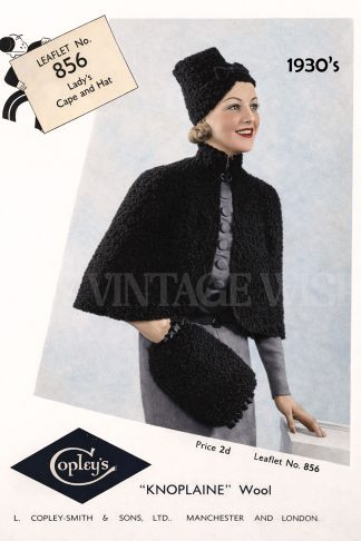 1930s Ladies Cape and Hat Knitting Pattern – Vintage Stylish Cape Set