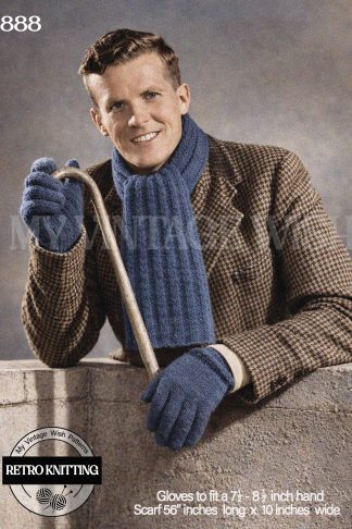 1930s Men's Scarf and Gloves Knitting Pattern PDF - Vintage Retro Knit Set for Winter Accessories