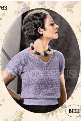 1930s Pretty Crochet & Knitted Jumper Pattern – Vintage Sweater Bust 34