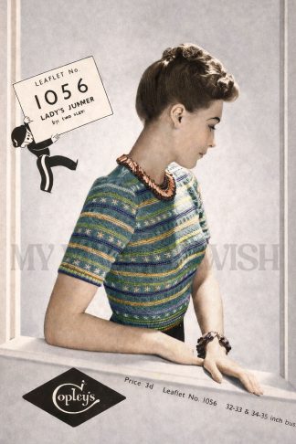 1940s Embroidered Sweater Knitting Pattern – Vintage Short Sleeve Fair Isle Style (32–33” Bust)