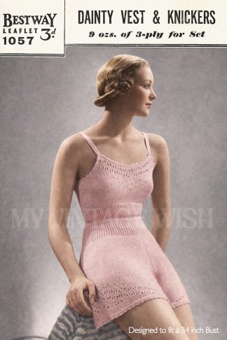1930s Knitting Pattern Camisole Vest & French Knickers – Vintage Lingerie Set Bust 34
