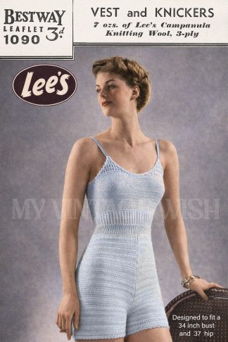 1940s Knitting Pattern Camisole Vest & Knickers – Vintage Lingerie Set (Up to 34” Bust)