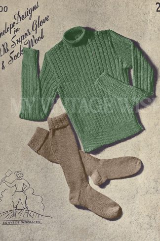 Vintage 1940s Jumper and Socks Knitting Pattern – Land Girl Wartime Knitwear