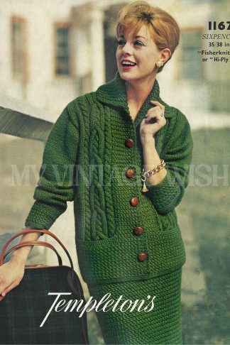 1950s Suit Knitting Pattern Chunky Wool Jacket and Skirt Set Bust 35–38