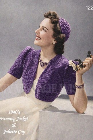 1940s Crochet Bolero and Juliette Cap Pattern – Vintage Evening Set Bust 35