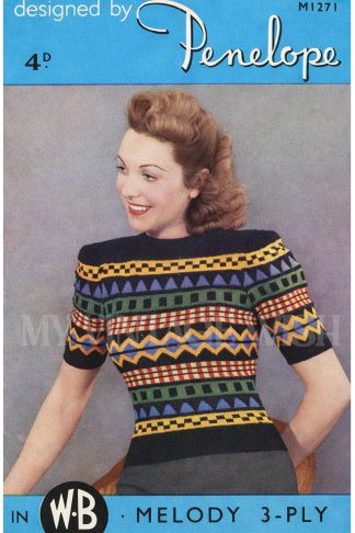 1940s Knitting Pattern Fair Isle Sweater – Vintage Striped Jumper (Bust 34)