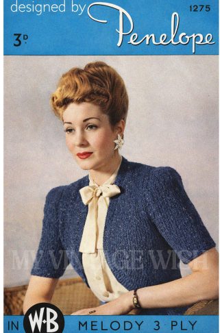 1940s Knitting Pattern Chenille Bolero – Vintage Fitted Shrug (32–34” Bust)