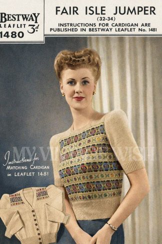 1940s Fair Isle Sweater Knitting Pattern, Vintage Fair Isle Jumper, Bust 34, Ladies Knitwear