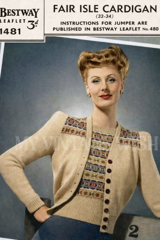 1940s Fair Isle Cardigan Knitting Pattern, Vintage Fair Isle Jacket, Bust 34, Ladies Knitwear