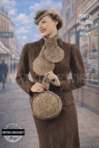 1930s Hat Bag and Scarf Crochet Pattern, Vintage Matching Set, Ladies Accessories