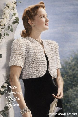 1930s Evening Bolero Crochet Pattern, Vintage Crop Jacket, Bust 34, Ladies Evening Wear