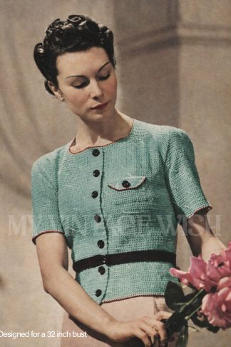 1930s Cardigan Blouse Crochet Pattern, Easy Vintage Ladies Top, Bust 32