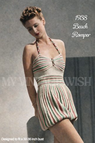 1930s Vintage Knitting Pattern Beach Romper Swimsuit Sun Suit Elizabethan Doublet Style