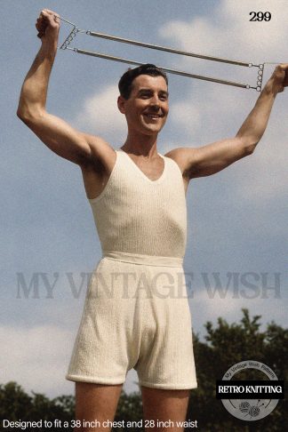 1940s Men’s Vest and Pants Knitting Pattern, Vintage Sportswear Knitwear Set
