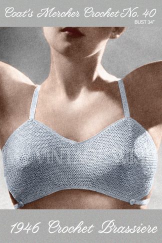 1940s Vintage Crochet Bra Pattern Full Cup Lingerie Retro Bra 34 Bust Undergarment