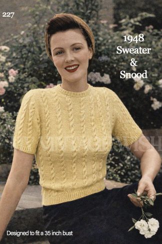 1940s Sports Sweater and Snood Knitting Pattern Cable Sweater Vintage Ladies Top Bust 35