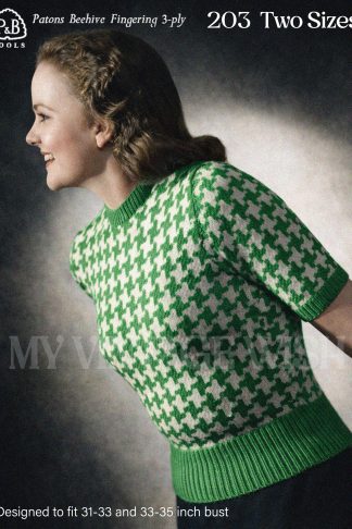 1940s Dogtooth Fair Isle Sweater Knitting Pattern – Vintage Women’s Retro Jumper