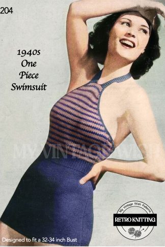 1940s Halter Neck Swimsuit Knitting Pattern Bust 32–34 Vintage Bathing Suit