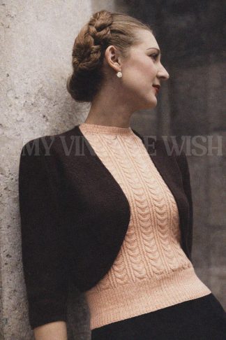 Vintage 1940s Cable Knit Jumper and Bolero Twin Set Knitting Pattern
