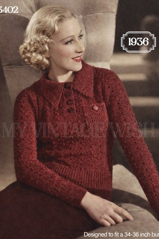 1930s Bobble Stitch Jumper Knitting Pattern – Vintage Design, Modern Shape