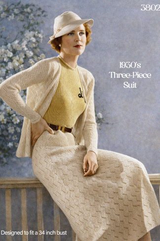 1930s Cardigan Suit Knitting Pattern, Ladies Three Piece Set, Bust 34