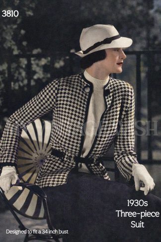 1930s Knitted Suit Pattern, Checked Jacket and Skirt Set, Bust 34, Ladies Vintage Fashion