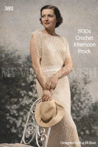 1930s Lacy Crochet Dress Pattern, Ladies Frock, Bust 34, Classic 1930s Fashion