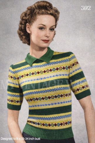 1940s Fair Isle Sweater Knitting Pattern Women’s Vintage Jumper Pattern