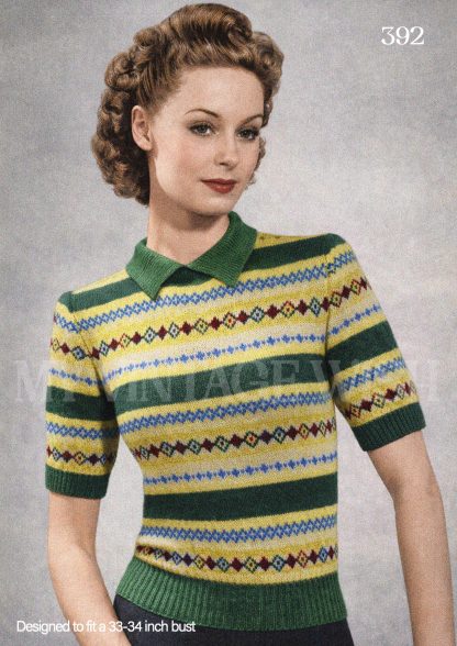 1940s Fair Isle Sweater Knitting Pattern Women’s Vintage Jumper Pattern ...