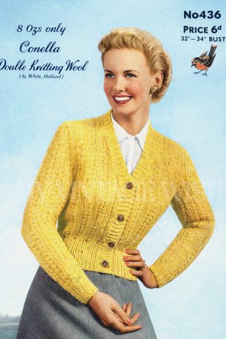 1950s Vintage Cardigan Knitting Pattern Women’s Button Front Sweater