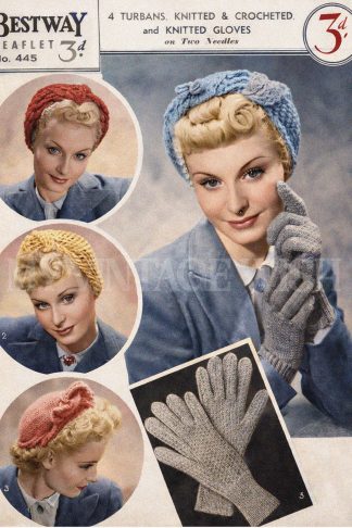 1940s Wartime Turban & Gloves Knitting Pattern – Vintage WWII Headwear