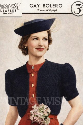 1930s Basket Stitch Bolero Knitting Pattern, Vintage Jacket, Ladies Knitwear