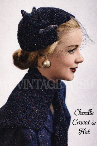1950s Hat and Cravat Scarf Knitting Pattern Vintage Ladies Neck Scarf Set