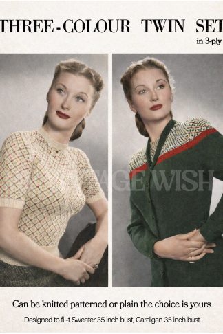 1950s Fair Isle Twin Set Knitting Pattern Vintage Sweater and Cardigan Bust 32–38
