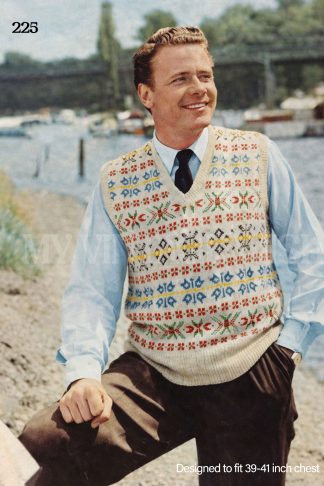 1950s Vintage Men’s Fair Isle Sweater Knitting Pattern – Retro Pullover Jumper