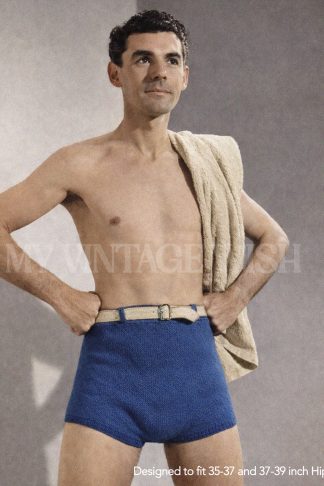 1950s Vintage Men’s Swim Trunks Knitting Pattern – Cable Bathing Suit Retro Swimwear