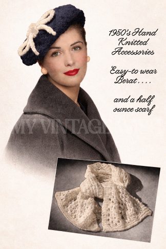 1950s Beret and Scarf Knitting Pattern Vintage Boucle Beret and 2 Ply Scarf Set