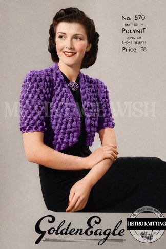 1940s Evening Bolero Knitting Pattern – Long or Short Sleeve Vintage Shrug (Bust 34–36)