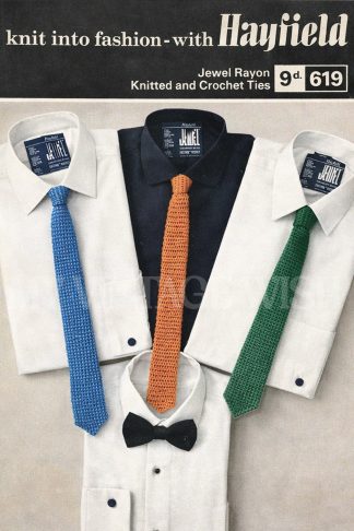 Vintage 1960s Mens Knitting and Crochet Tie Patterns Bow Tie Retro Fashion