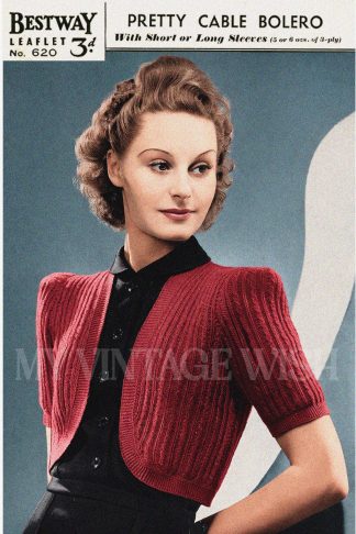 1940s Wartime Bolero Knitting Pattern – Vintage Cropped Cardigan Sweater