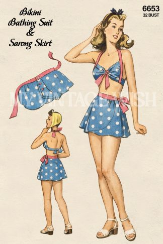 Vintage 1950s Bikini Sewing Pattern – Pin-Up Swimsuit with Bra Top & Skirted Briefs (Bust 32)
