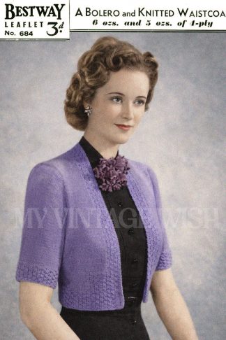 1940s Bolero Knitting Pattern – Vintage Cropped Cardigan Sweater
