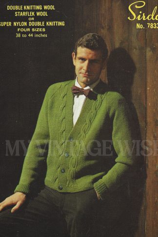 1950s Mens DK Cable Cardigan Knitting Pattern Button Front 38–44 Chest