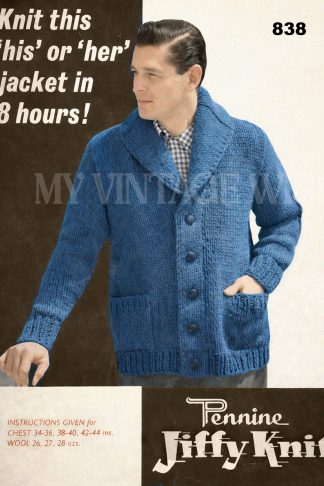 Vintage 1950s Chunky Knit Cardigan Knitting Pattern for Men and Women